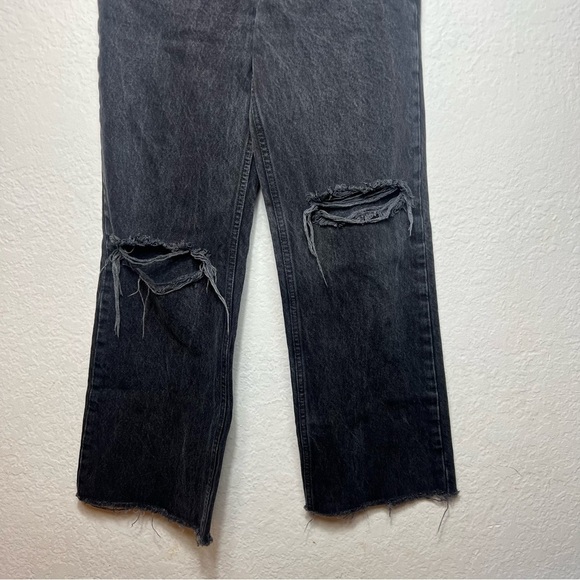 Zara High Waisted Distressed Ripped Knee Wide Leg Full Length Jeans In Black - Picture 3 of 11